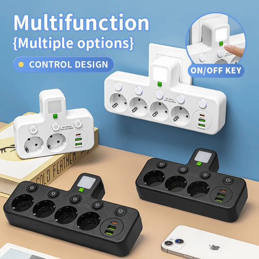 U Plug 5 Socket Wall Adapter – With/Without USB & Type-C Fast Charging Ports