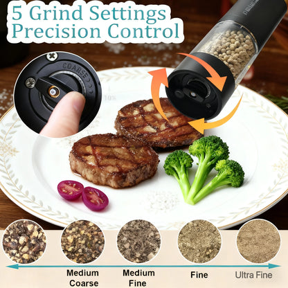 Electric Salt and Pepper Grinder Mill – One-Button Auto Seasoning Grinder with Adjustable Coarseness