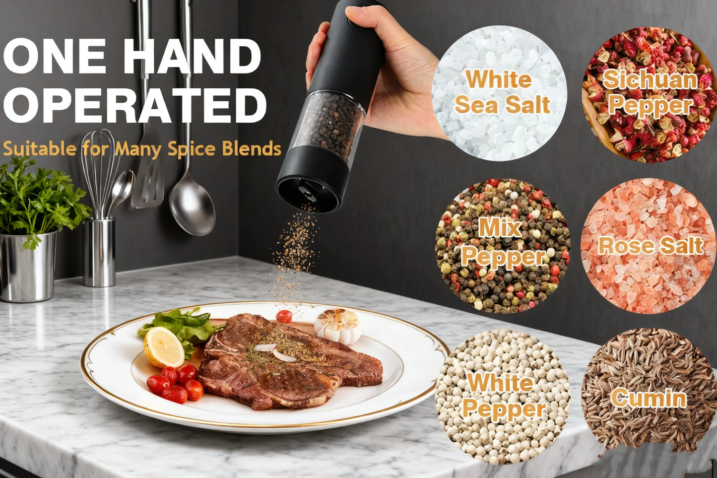 Electric Salt and Pepper Grinder Mill – One-Button Auto Seasoning Grinder with Adjustable Coarseness