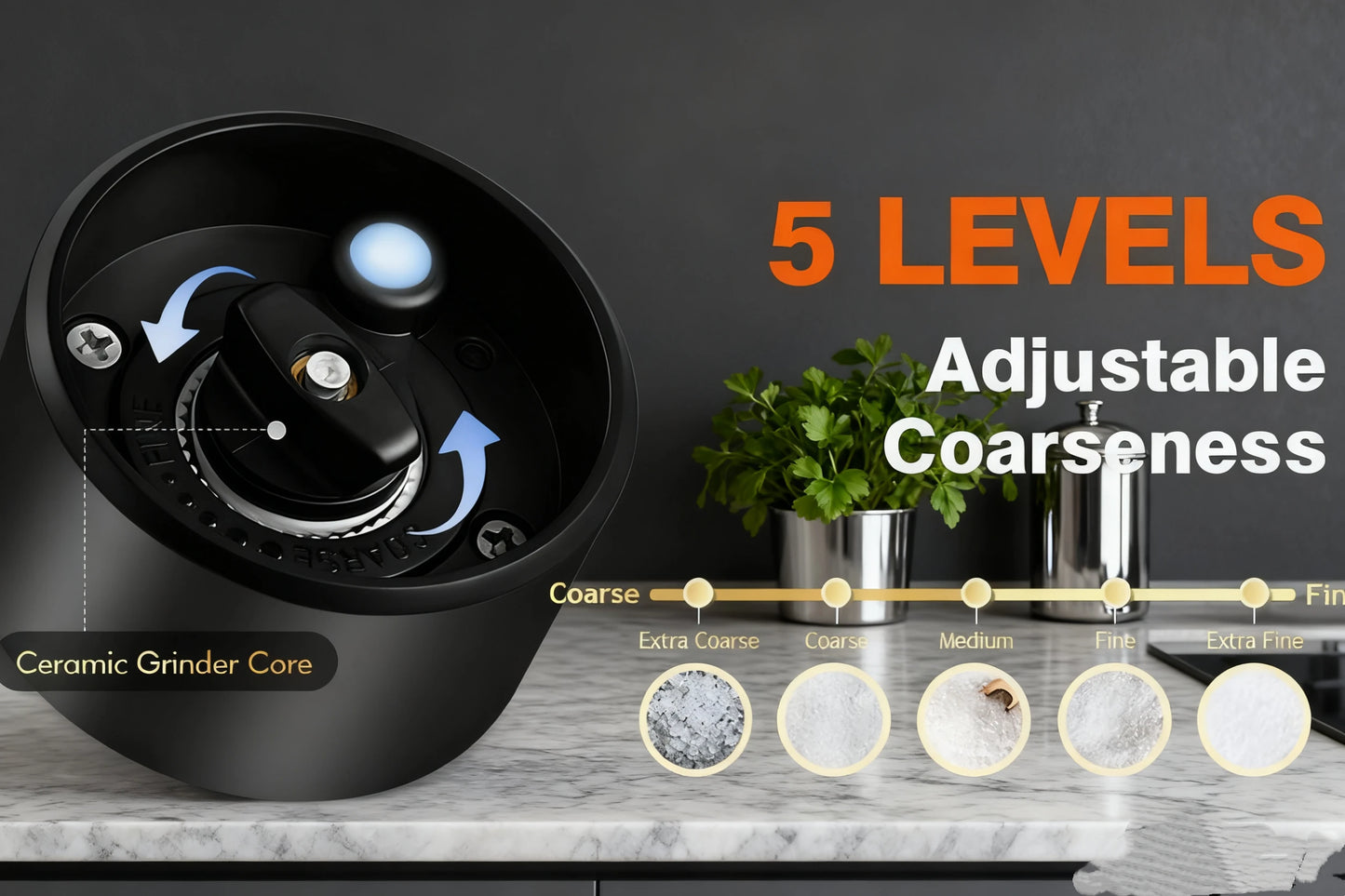 Electric Salt and Pepper Grinder Mill – One-Button Auto Seasoning Grinder with Adjustable Coarseness