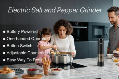 Electric Salt and Pepper Grinder Mill – One-Button Auto Seasoning Grinder with Adjustable Coarseness