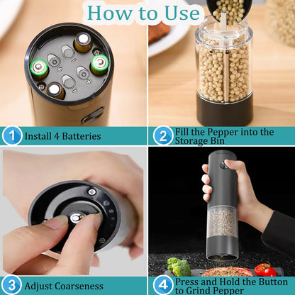 Electric Salt and Pepper Grinder Mill – One-Button Auto Seasoning Grinder with Adjustable Coarseness