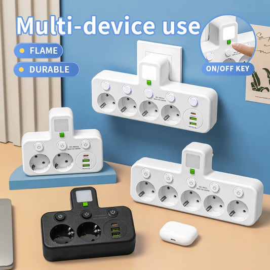 U Plug 5 Socket Wall Adapter – With/Without USB & Type-C Fast Charging Ports
